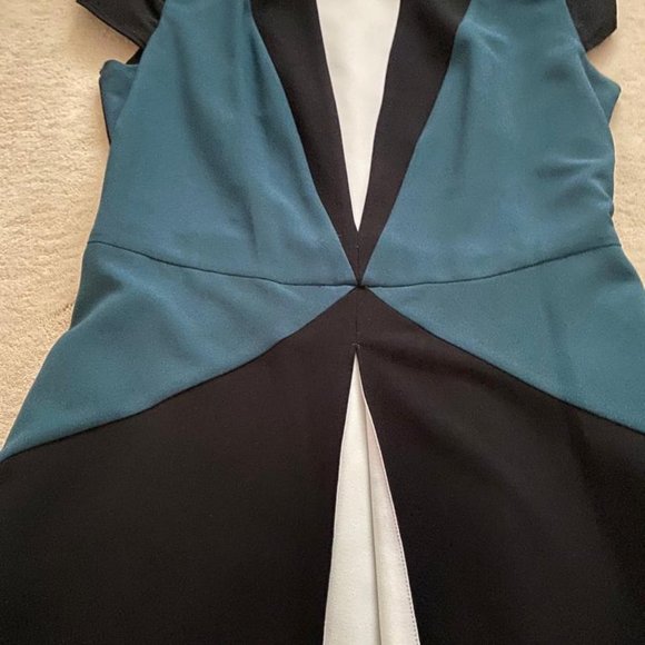 Zara women's A-Line Dress Colorblock Cap Sleeve Teal Black white - Picture 4 of 4